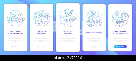 Improving self esteem ways blue gradient onboarding mobile app screen Stock Vector