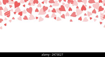heart confetti border on white background for wedding and valentines day Stock Vector