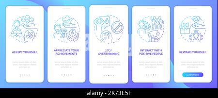 Dealing with confidence lack blue gradient onboarding mobile app screen Stock Vector
