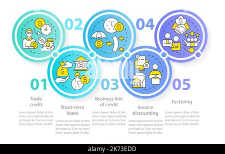 Sources of short term financing blue circle infographic template Stock Vector