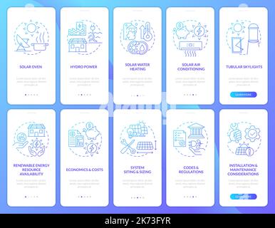 Provide alternative power blue gradient onboarding mobile app screen set Stock Vector