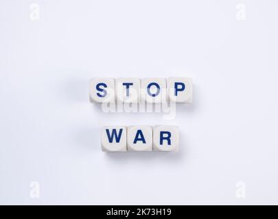 text stop war from cubes with letters on a white background. Stock Photo
