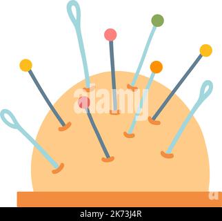Needle bed, sewing item, cushion for needles, tailor supplies. Hand drawn vector illustration, concept of hobby, leisure time, creative profession. Stock Vector