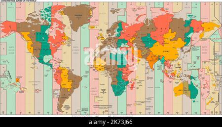 Standard Time Zone Of The World Map Stock Vector