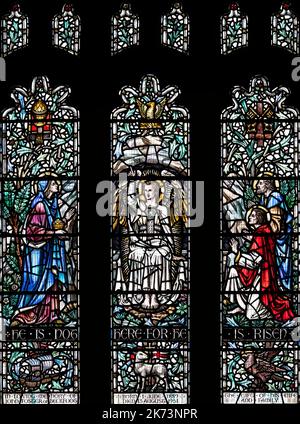 The John Foster memorial window (1951), depicting 'The resurrection', St Stephen's Church, Kirkby Stepehen, Cumbria, UK Stock Photo