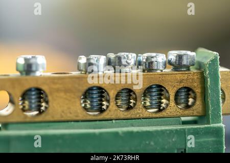 Terminal blocks and distribution blocks, close up. Stock Photo