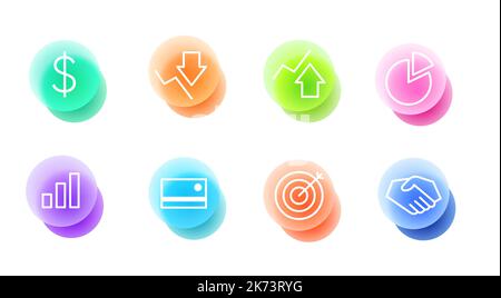 Business icons set in glassmorphic style. Transparent blur glass effect icons. Vector illustration Stock Vector