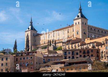 Alcazar of Toledo towering over the city in Toledo, Spain Stock Photo