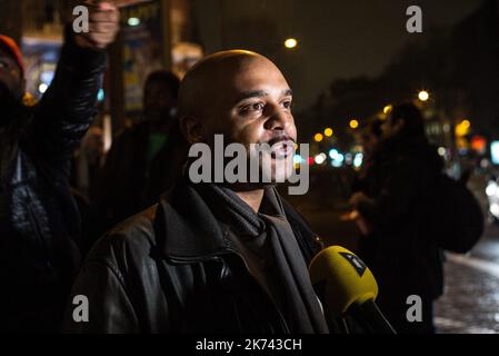 President of French association SOS racisme Dominique Sopo speaks with journalists during a demonstration organised by French rights groups in front of La Madeleine church in central Paris on January 31, 2017 against US President Donald Trump and his administration's ban of travelers from 7 countries by Executive Order Trump's executive order suspended the arrival of all refugees for at least 120 days, Syrian refugees indefinitely  Stock Photo