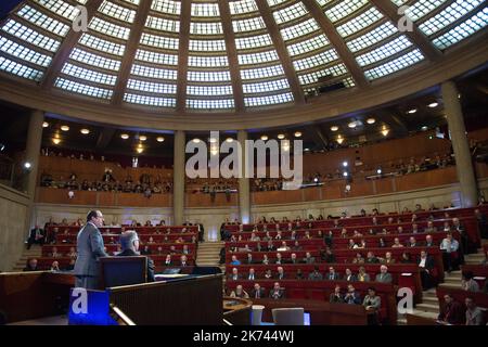 @ Pool/ Blondet Eliot/Maxppp, France, Paris, 2017/02/14 French President Francois Hollande during the outstanding plenary of the registration of French Conseil economique, social et environnemental (CESE - Economic, Social and Environmental Council) as part of the French constitution, on February 14, 2017 at the CESE in Paris, France  Stock Photo