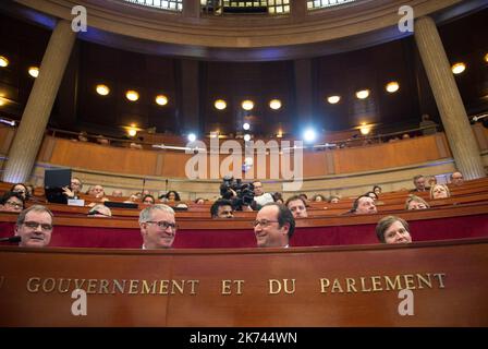 @ Pool/ Blondet Eliot/Maxppp, France, Paris, 2017/02/14 French President Francois Hollande during the outstanding plenary of the registration of French Conseil economique, social et environnemental (CESE - Economic, Social and Environmental Council) as part of the French constitution, on February 14, 2017 at the CESE in Paris, France  Stock Photo