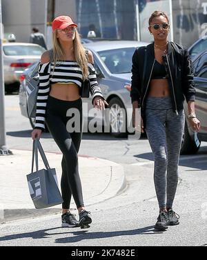 Romee Stridj and Ja Tookes have lunch at The Ivy in Beverly Hills.  Stock Photo