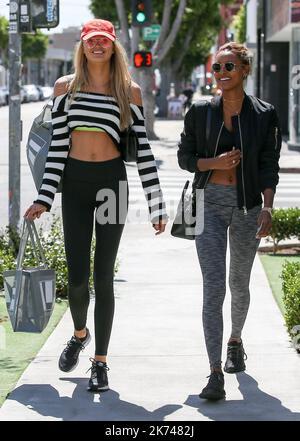 Romee Stridj and Ja Tookes have lunch at The Ivy in Beverly Hills.  Stock Photo