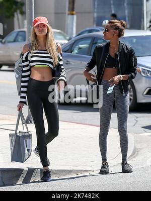 Romee Stridj and Ja Tookes have lunch at The Ivy in Beverly Hills.  Stock Photo