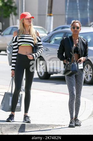 Romee Stridj and Ja Tookes have lunch at The Ivy in Beverly Hills.  Stock Photo