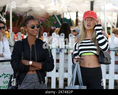 Romee Stridj and Ja Tookes have lunch at The Ivy in Beverly Hills.  Stock Photo