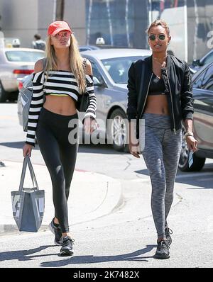 Romee Stridj and Ja Tookes have lunch at The Ivy in Beverly Hills.  Stock Photo