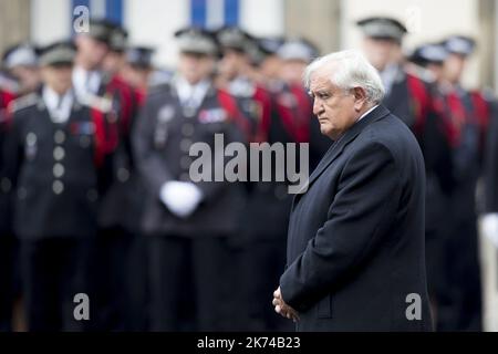 Former French Prime Minister, Jean-Pierre Raffarin during the National tribute to fallen French Policeman Xavier Jugele on April 25, 2017 in Paris, France. Stock Photo