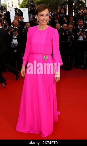 British actress Kristin Scott Thomas poses as she arrives on May 22, 2017 for the screening of the film 'The Killing of a Sacred Deer' at the 70th edition of the Cannes Film Festival in Cannes, southern France Stock Photo