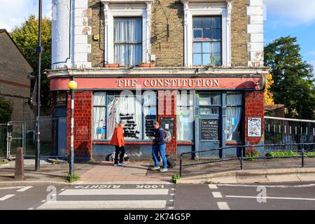 The Constitution, a public house on St Pancras Way by Regents Canal, now closed down, London, UK Stock Photo