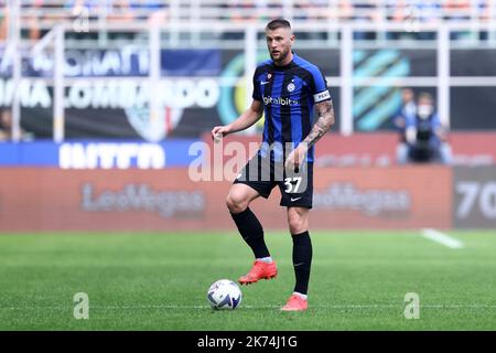 Milan Skriniar of Fc Internazionale in action during the Serie A football match beetween Fc Internazionale and Us Salernitana at Stadio Giuseppe Meazza on October 16, 2022 in Milan Italy . Stock Photo