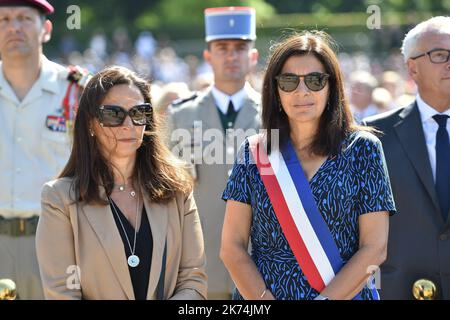 Paris' Mayor Anne Hidalgo during the ceremony marking the 77th anniversary of late French General Charles de Gaulle's appeal of June 18, 1940, at the Mont Valerien memorial in Suresnes, outside of Paris, on June 18, 2017. The appeal, which was delivered on the BBC by Charles de Gaulle, served to rally his countrymen after the fall of France to Nazi Germany. Stock Photo