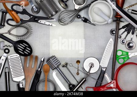 A kitchen utensil is a small hand held tool used for food preparation.  Common kitchen tasks. Other cutlery such as forks and spoons are both  kitchen and eating utensils. Stock Photo