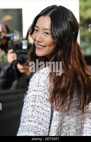 Liu Wen is seen arriving at the Channel Fashion Show during the Paris Fashion Week in Paris, France on October the 02 of 2017 Stock Photo