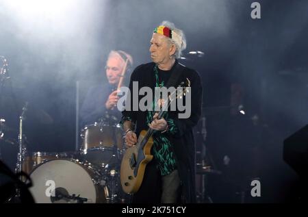 The Rolling Stones perform in concert at the new U Arena near Paris on October 19, 2017.  The concert was the inaugural event at the modern stadium, which, at a capacity of 40,000, is the largest arena in Europe. Stock Photo