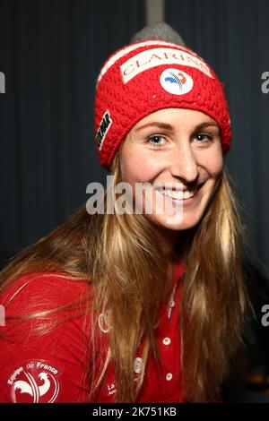 Marie Massios attends a press conference 2 days before the Opening of the Alpine Ski World Cup in Solden on October 26, 2017 Stock Photo