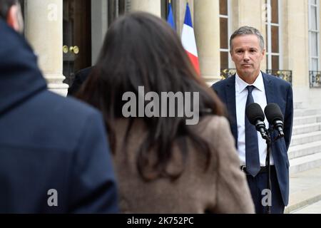 Nicolas DUPONT-AIGNAN, President of Debout France. The President of the Republic will receive Monday, November 20 and Tuesday, November 21, the President of the Senate and the Speaker of the National Assembly. It will also receive the heads of all national political parties and movements represented in Parliament to consult on the organization of the elections for the next European elections. Stock Photo
