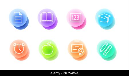 Education icons set in glassmorphic style. Transparent blur glass effect icons. Vector illustration Stock Vector