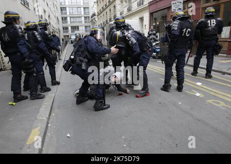 Several hundred young students gathered at the Place de la Nation in Paris to demonstrate against the government's policy, particularly about university selection. The demonstration broke up shortly after an hour after several clashes erupted between the protesters and the police. Near the Charonne metro, several arrests took place and at least one person was injured by the police. Stock Photo