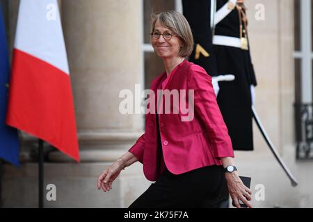 Francoise Nyssen, the Minister of Culture arrives for an official dinner at the Palais de l'Elysee in Paris on April 10, 2018, as part of the visit of Crown Prince Mohammed bin Salman of Saudi Arabia to France. Stock Photo
