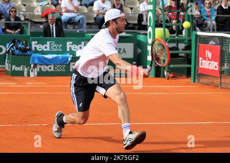 Paolo Lorenzi of Italy during the Monte Carlo Rolex Masters on April 16, 2018. Stock Photo