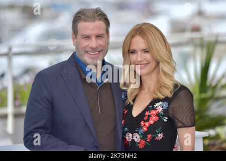 Actor John Travolta and Kelly Preston attend the photocall for the Gotti during the 71st annual Cannes Film Festival. Stock Photo
