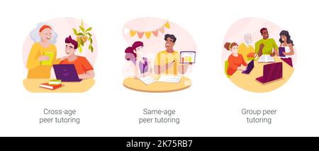 Peer tutoring isolated cartoon vector illustration set Stock Vector