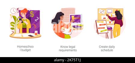 Preparation for homeschooling isolated cartoon vector illustration set Stock Vector