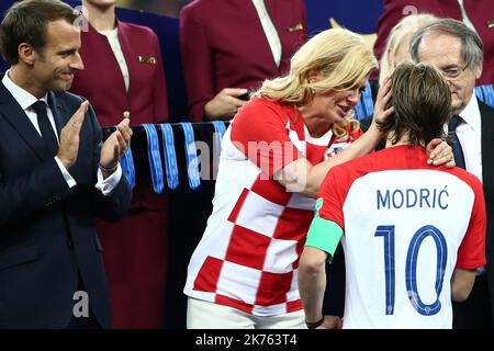 FIFA World Cup Russia 2018, Final Football Match France versus Croatia, France is the new World Champion. France won the World Cup for the second time 4-2 against Croatia. Pictured: Croatian President Kolinda Grabar Kitarovic, Luka Modric - (Real Madrid, Esp) © Pierre Teyssot / Maxppp