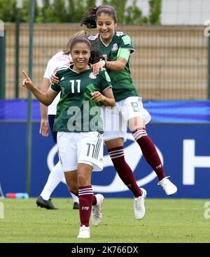 ©PHOTOPQR/OUEST FRANCE ; Football. Coupe du Monde FIFA U-20 féminines. Angleterre / Mexique . Joie de la buteuse Jacqueline OVALLE (11)  PHOTO : PHILIPPE RENAULT   LE 12 08 2018   FIFA U-20 Women's World Cup France 2018 - England - Mexico AUGUST 12 2018     Stock Photo