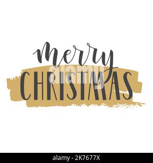 Vector Illustration. Handwritten Lettering of Merry Christmas. Template for Greeting Card or Invitation. Objects Isolated on White Background. Stock Vector