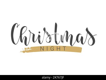 Vector Illustration. Handwritten Lettering of Christmas Night. Template for Banner, Invitation, Party, Postcard, Poster, Print, Sticker or Web Product Stock Vector