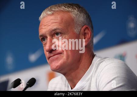 France manager Didier Deschamps during the press conference at the Stade de France before France vs Netherlands UEFA Nations League match Stock Photo