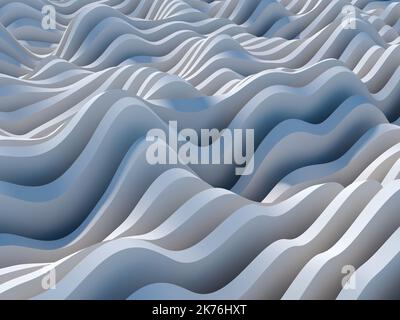 Abstract digital graphic background with white wavy parametric structure installation. 3d rendering illustration Stock Photo