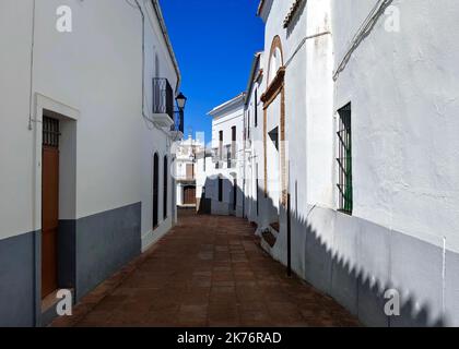 Street os Azuaga village in the spanish province of Badajoz in a sunny day. Stock Photo