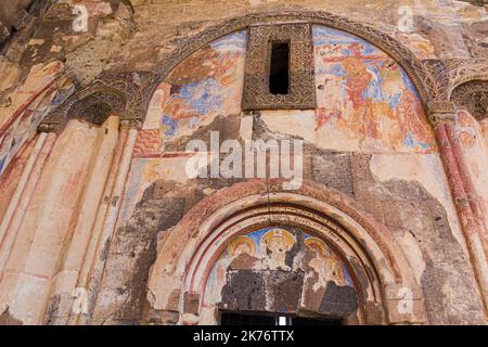 ANI, TURKEY - JULY 18, 2019: Frescoes of the Church of St Gregory of Tigran Honents in the ancient city Ani, Turkey Stock Photo