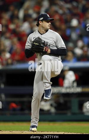 Cleveland, USA. 16th Oct, 2022. New York Yankees pitcher Gerrit Cole (45) throws against the Cleveland Guardians in game four of their American League Division Series game at Progressive Field in Cleveland, Ohio, on Sunday, October 16, 2022. Photo by Aaron Josefczyk/UPI. Credit: UPI/Alamy Live News Stock Photo