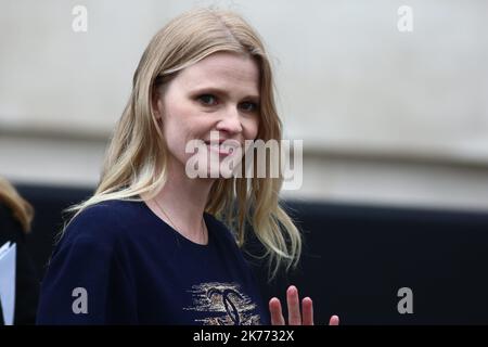 Lara Stone arrives at the Chanel fashion show as part of Paris Fashion Week 2019. The Fall Winter 19/20 collection is the final collection designed by the late Karl Lagerfeld  Stock Photo