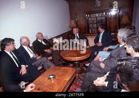 Slobodan Milosevic during the meeting of the Yugoslav Presidency. Milosevic met for the first time all Bosnian Serb leaders, chaired by Radovan Karadzic. Sarajevo-Ilidza, 1990 Stock Photo