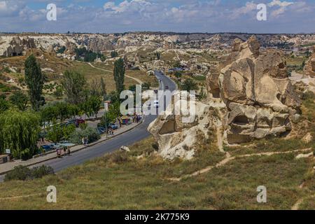 GOREME, TURKEY - JULY 19, 2019: View of a road near Goreme town in Cappadocia, Turkey Stock Photo